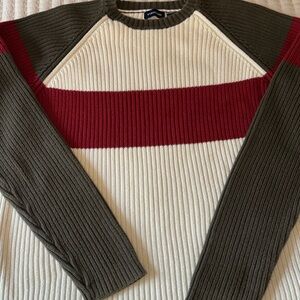 Structure mens XL cream sweater with green and red thick ribbed